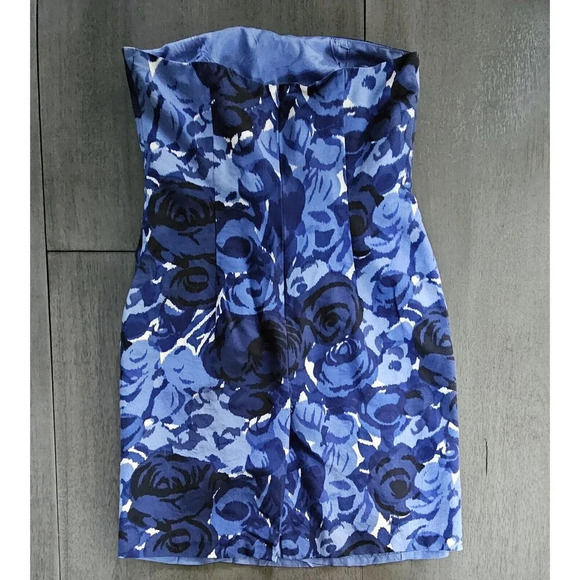Anne Taylor Size 6 Blue Floral Lined Strapless Dress Mini - Picture 4 of 10